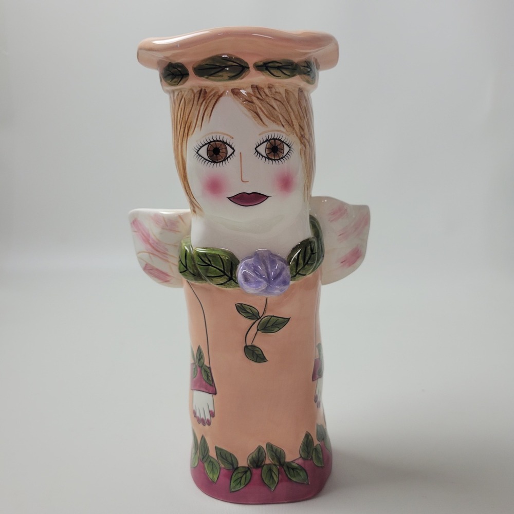 Bella Casa by Ganz Susan Paley Serena Ceramic Figural Bud Vase Peach Pink Angel